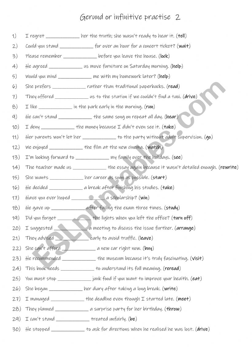 A2+-B1 Gerund or infinitive practise 2