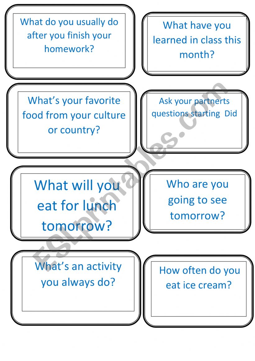 speaking cards worksheet