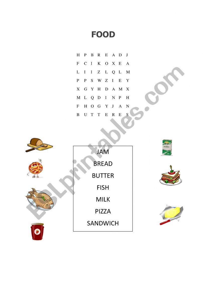 food word search worksheet