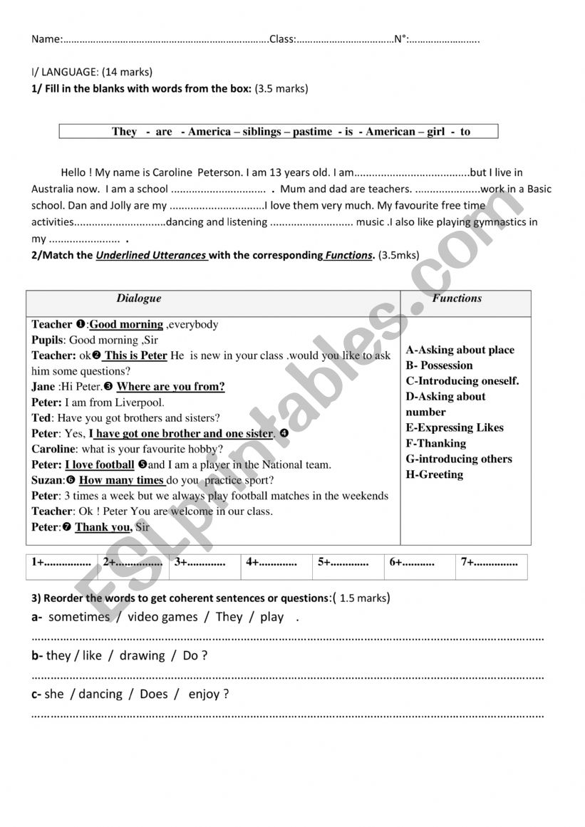 test1 7th form worksheet