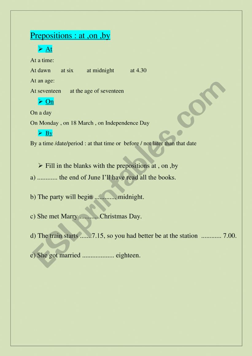 prepositions worksheet