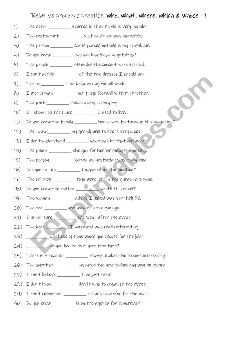 A1+-A2 Relative pronouns practise who, what, where, which & whose   1 