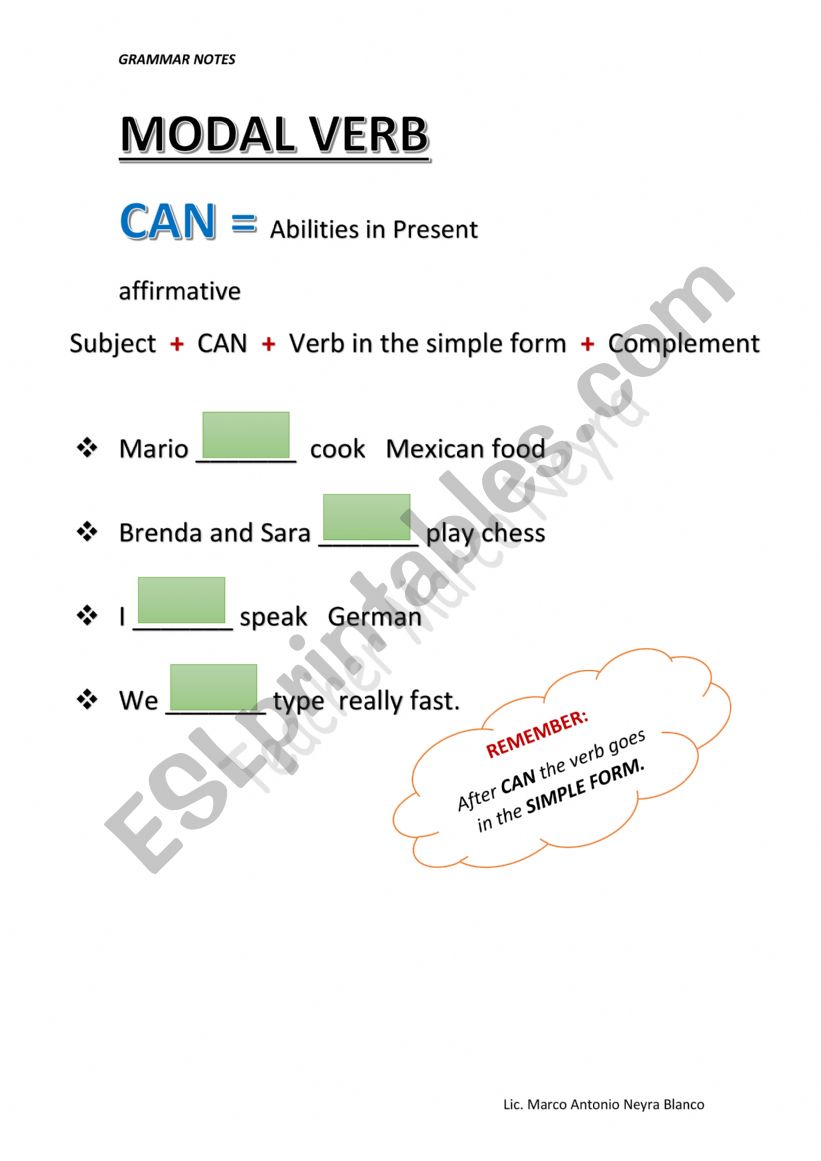 CAN for abilities worksheet