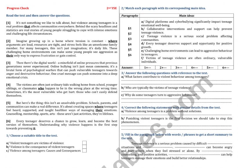 End-of-Term Test 1 Revision worksheet