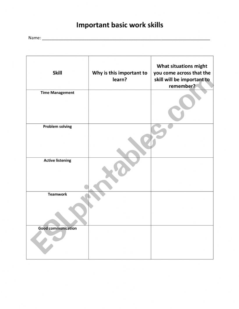 Employability skills worksheet