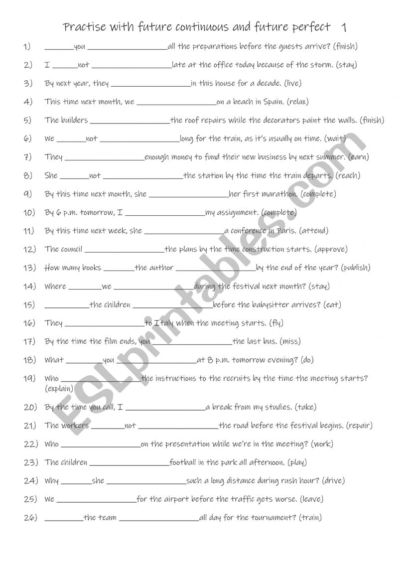 A2-B1 Practise with future continuous and future perfect   1