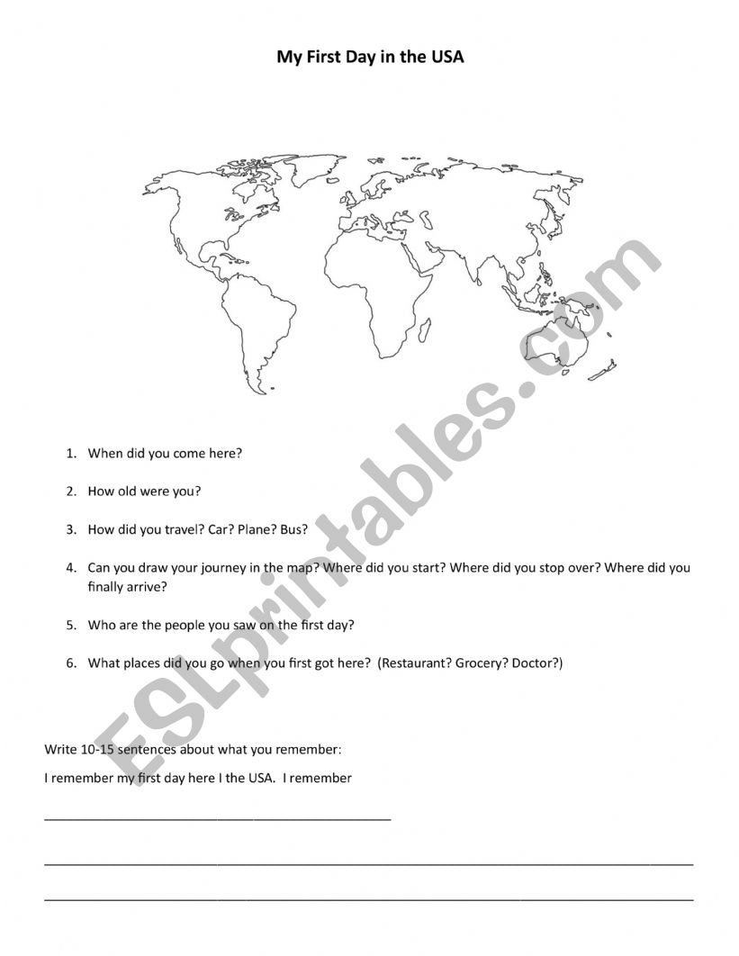 My First Day in the US worksheet