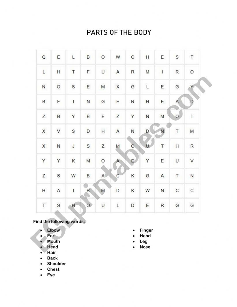 Parts of the body worksheet