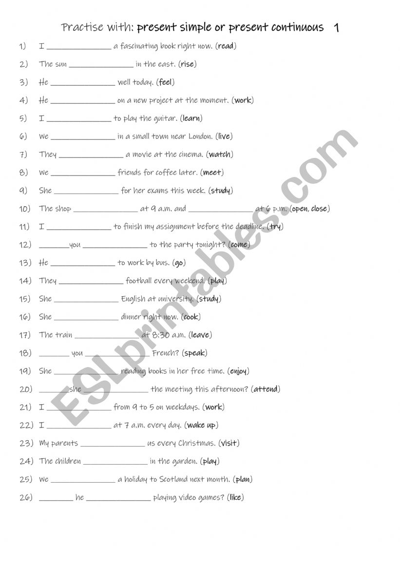 A1-A2 Practise with present simple or present continuous  1