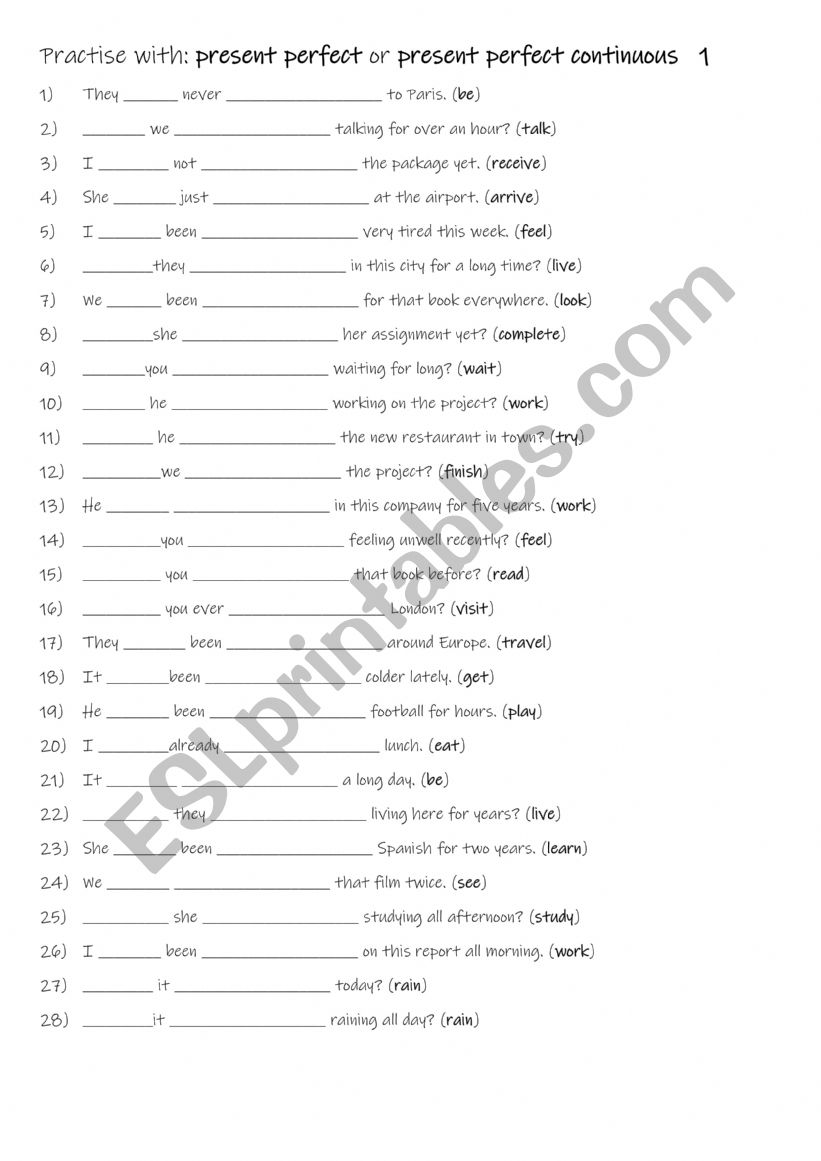 A2+-B1 Practise with present perfect or present perfect continuous  1