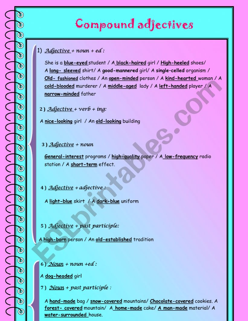 Compound adjectives ;part1 worksheet