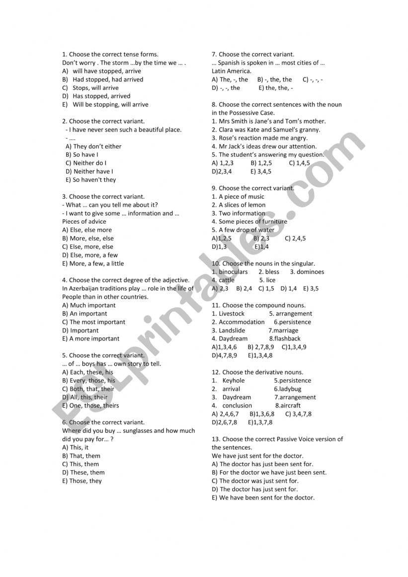 grammar worksheet