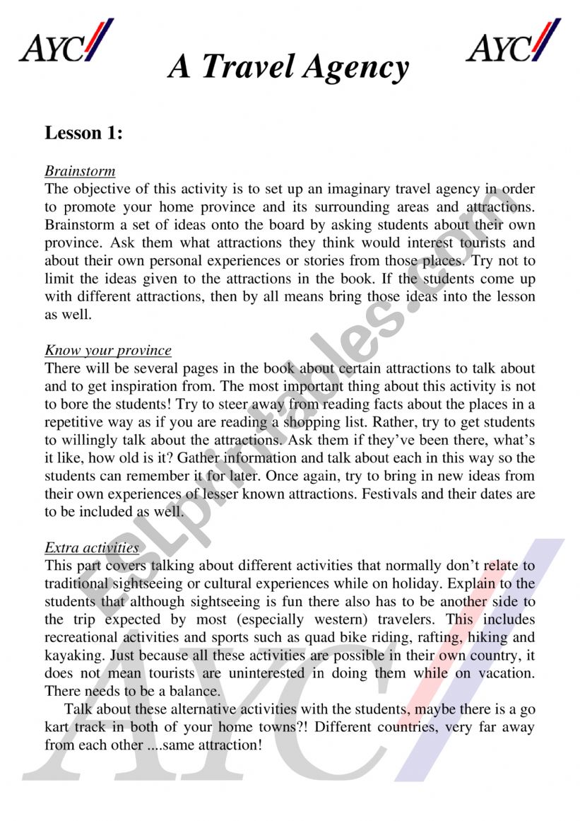 Travel Agency worksheet