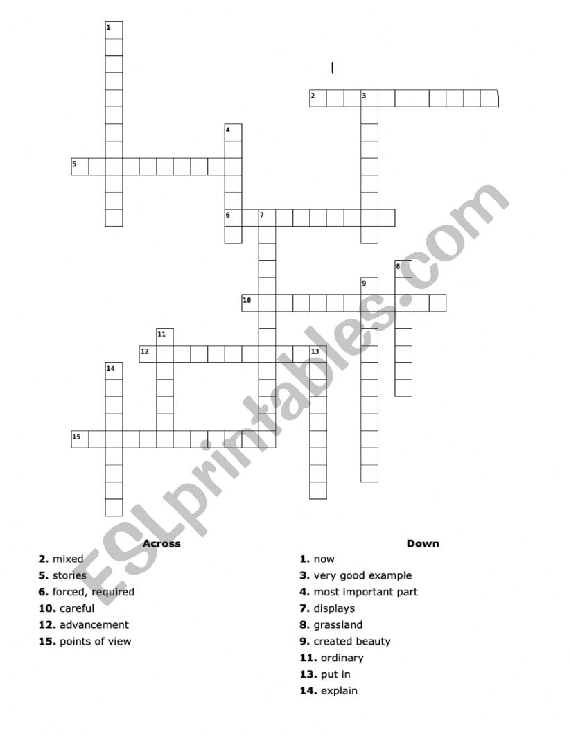 Crossword Puzzle - culture vocabulary - upper intermediate - advanced