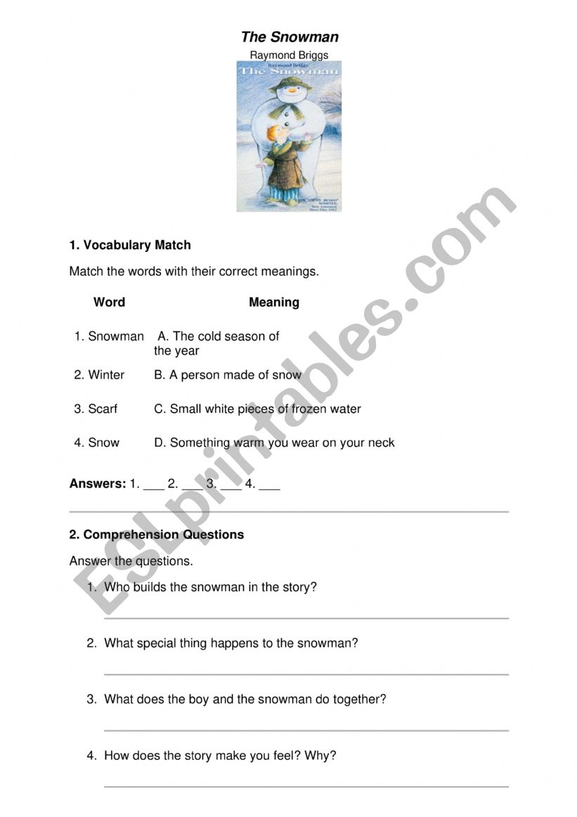 The Snowman (Raymond Briggs) worksheet