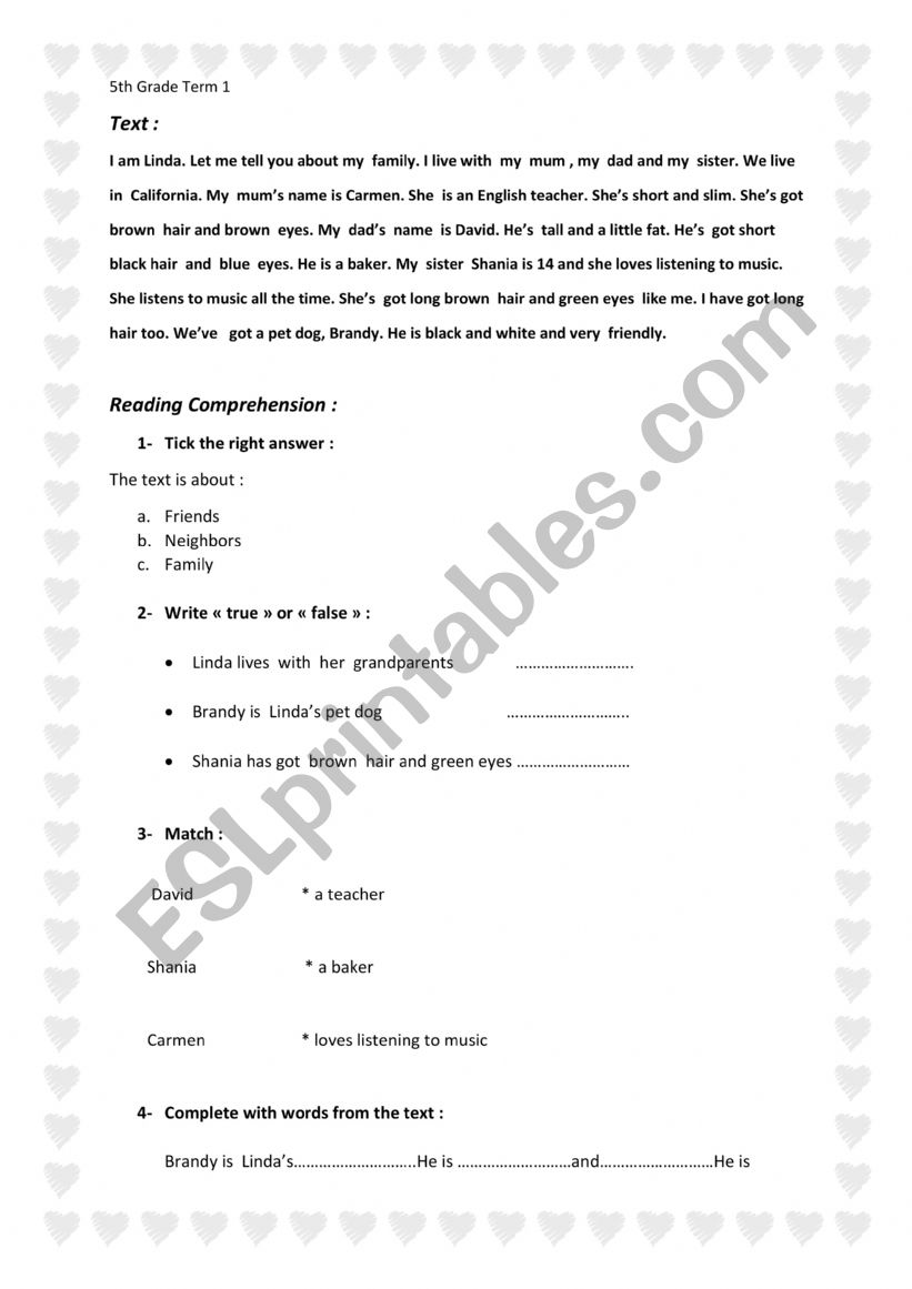 Family worksheet