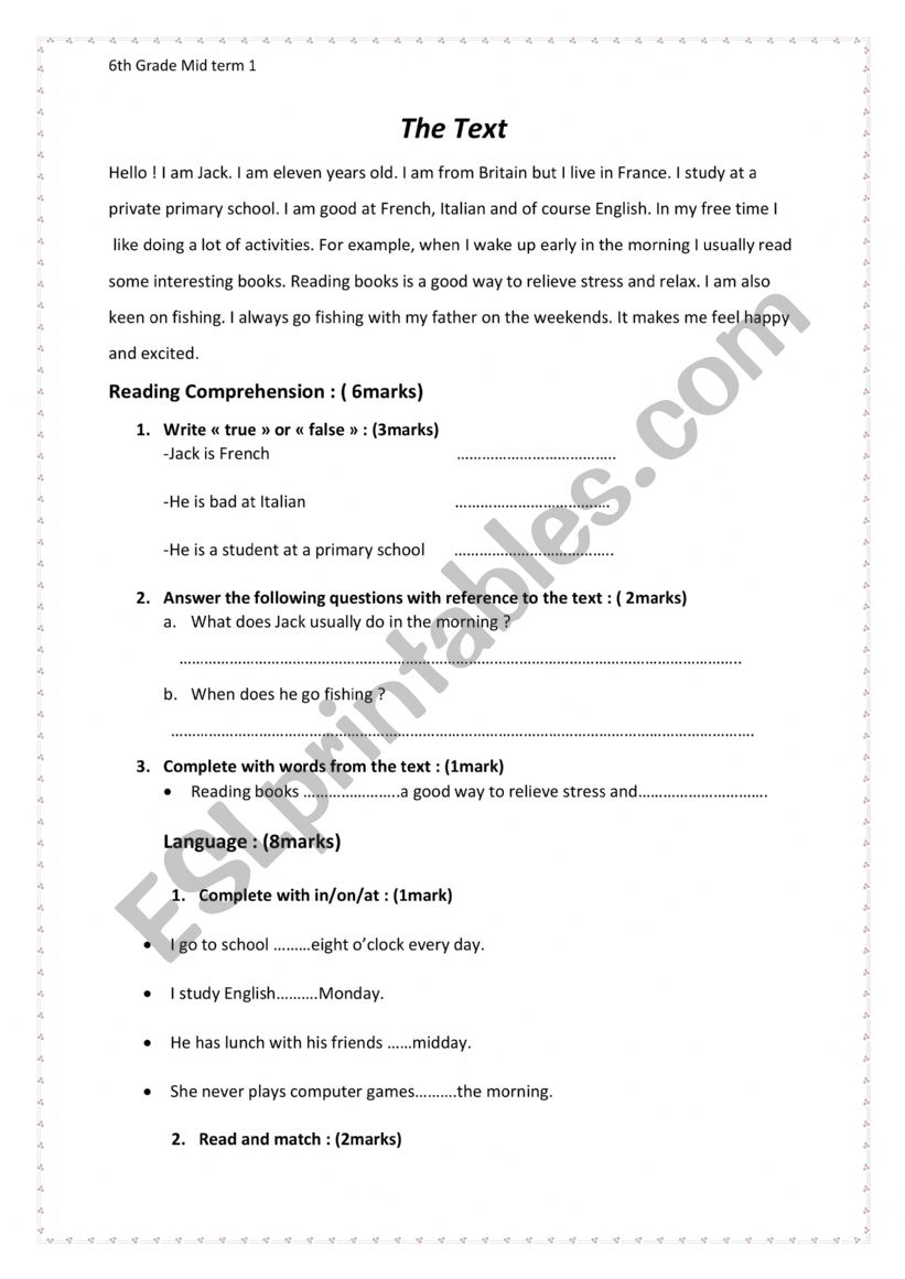 Free time activities worksheet