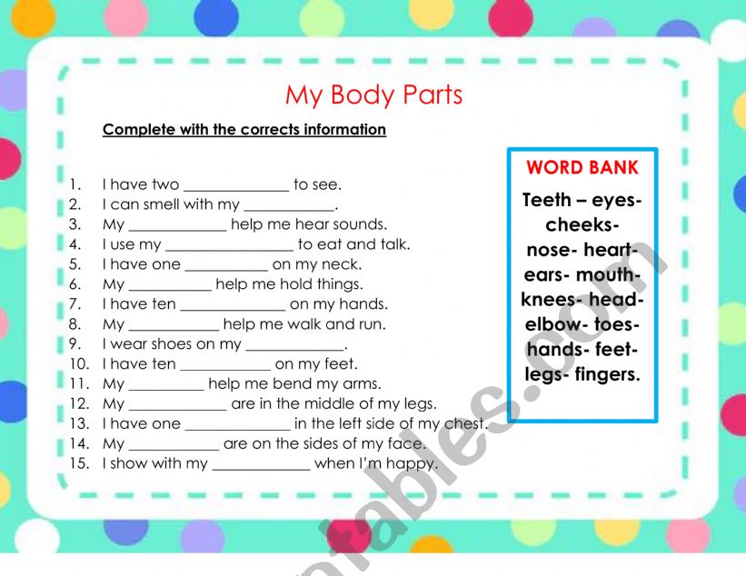 MY BODY PARTS worksheet