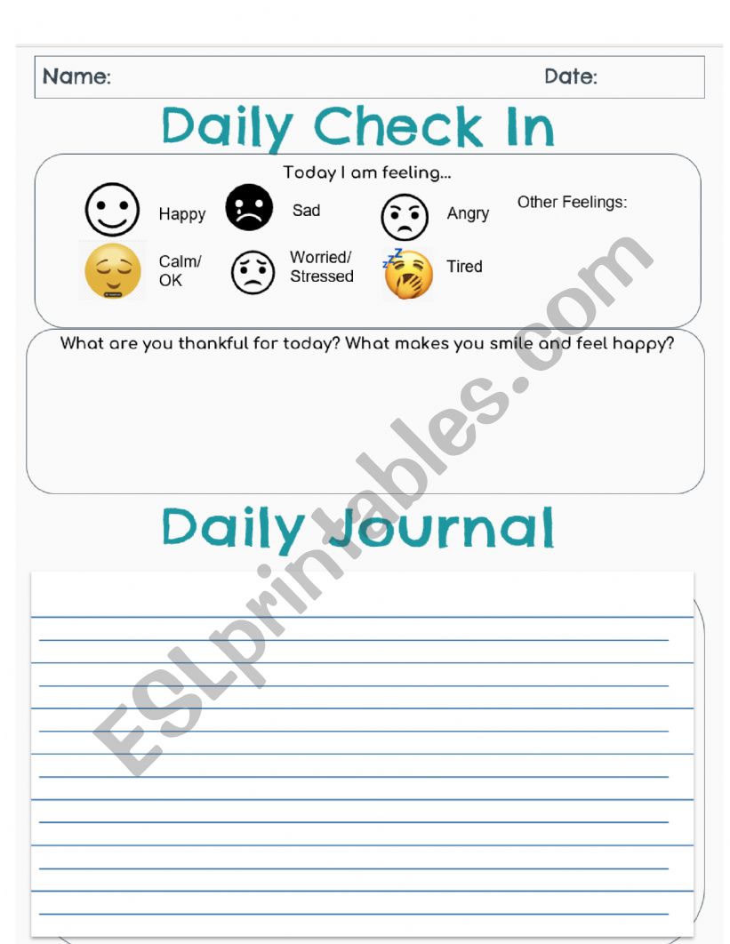 Daily Check In worksheet