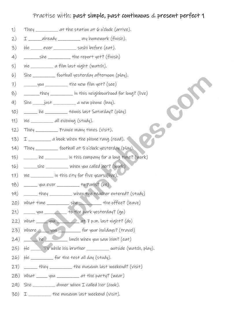 A1+ A2 Practise with past simple, past continuous & present perfect 1