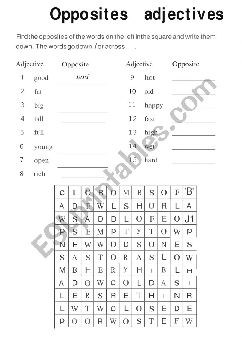 adjective opposites worksheet