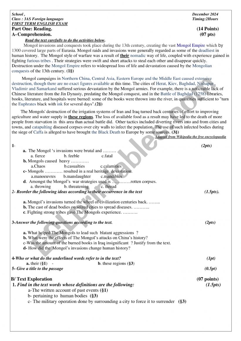 Anicent Civ Exam  worksheet