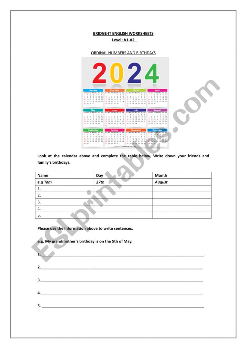 Birth Dates  worksheet