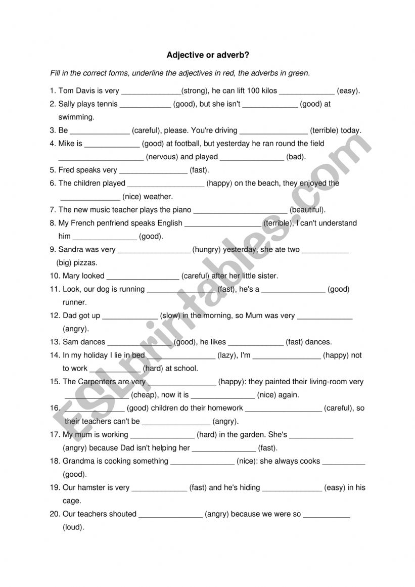 adjective or adverb  worksheet