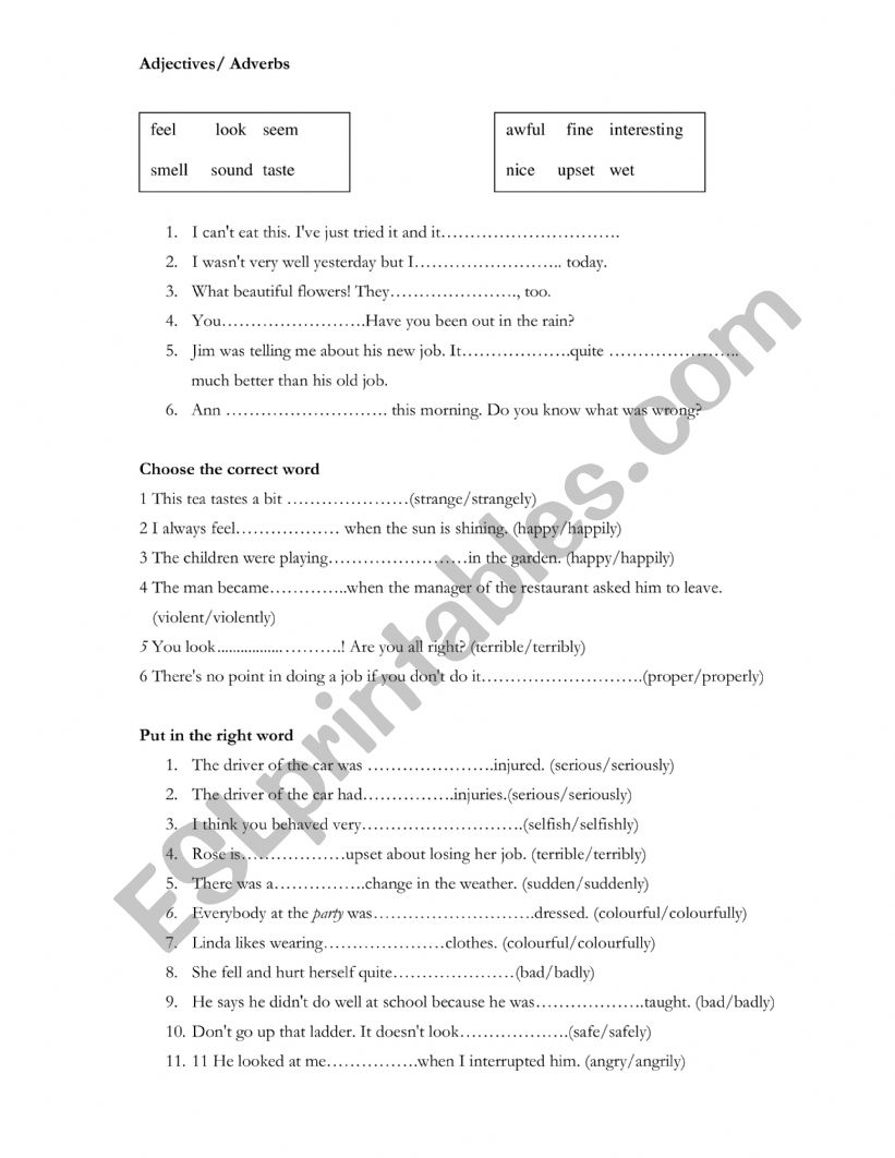 Adjectives / Adverbs worksheet