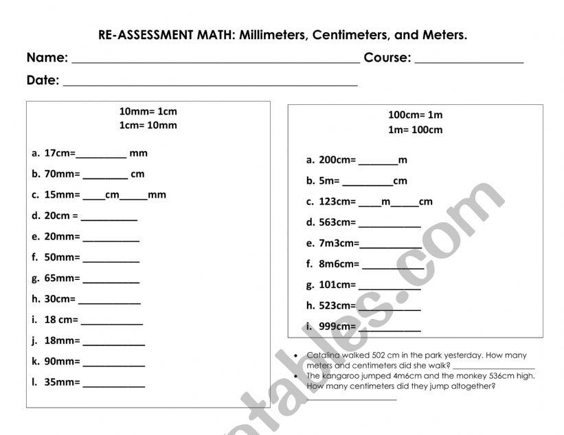 Millimeters, centimeters and meters 