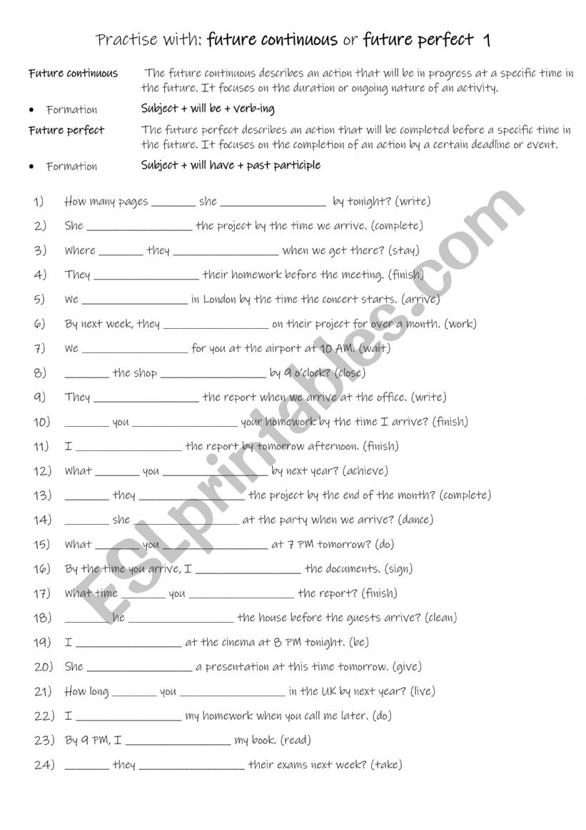 A2+-B1 Practise with future continuous or future perfect  1