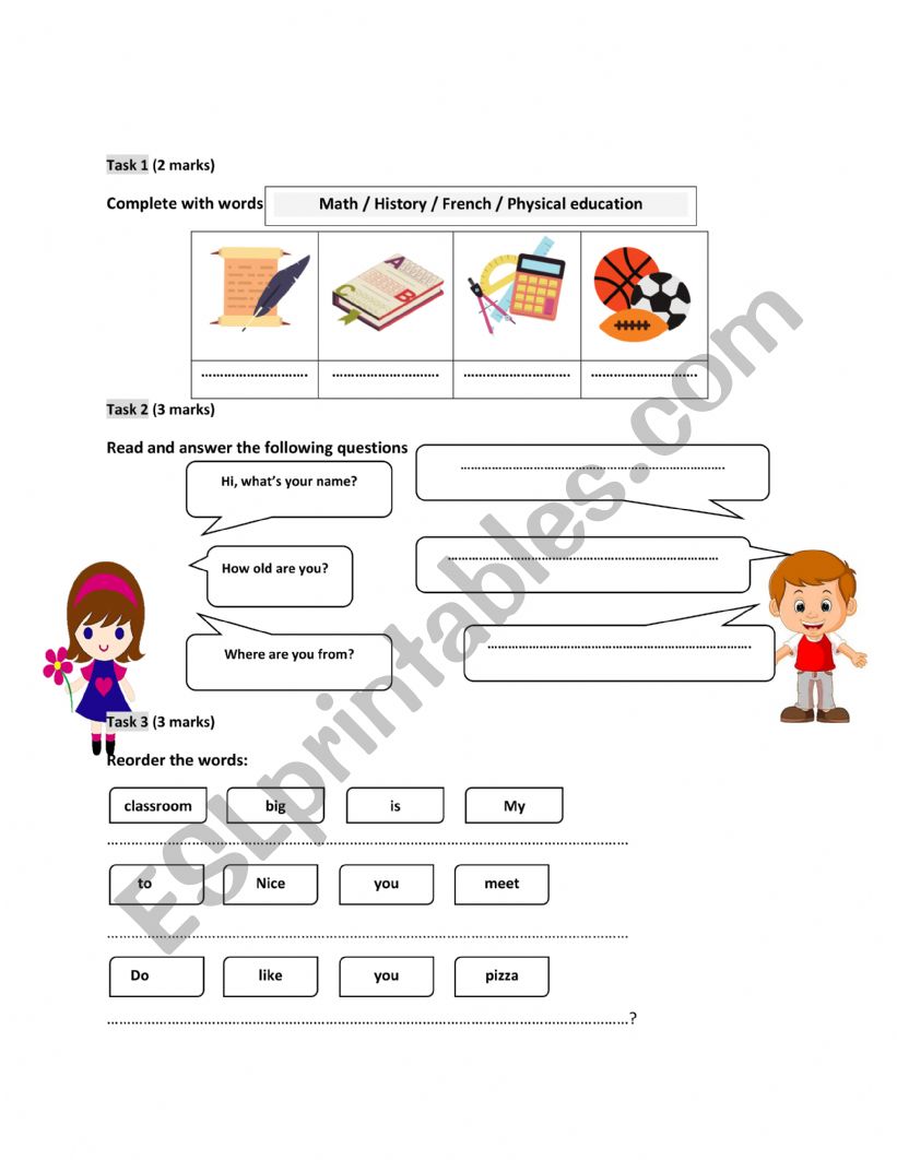 4th grade test worksheet