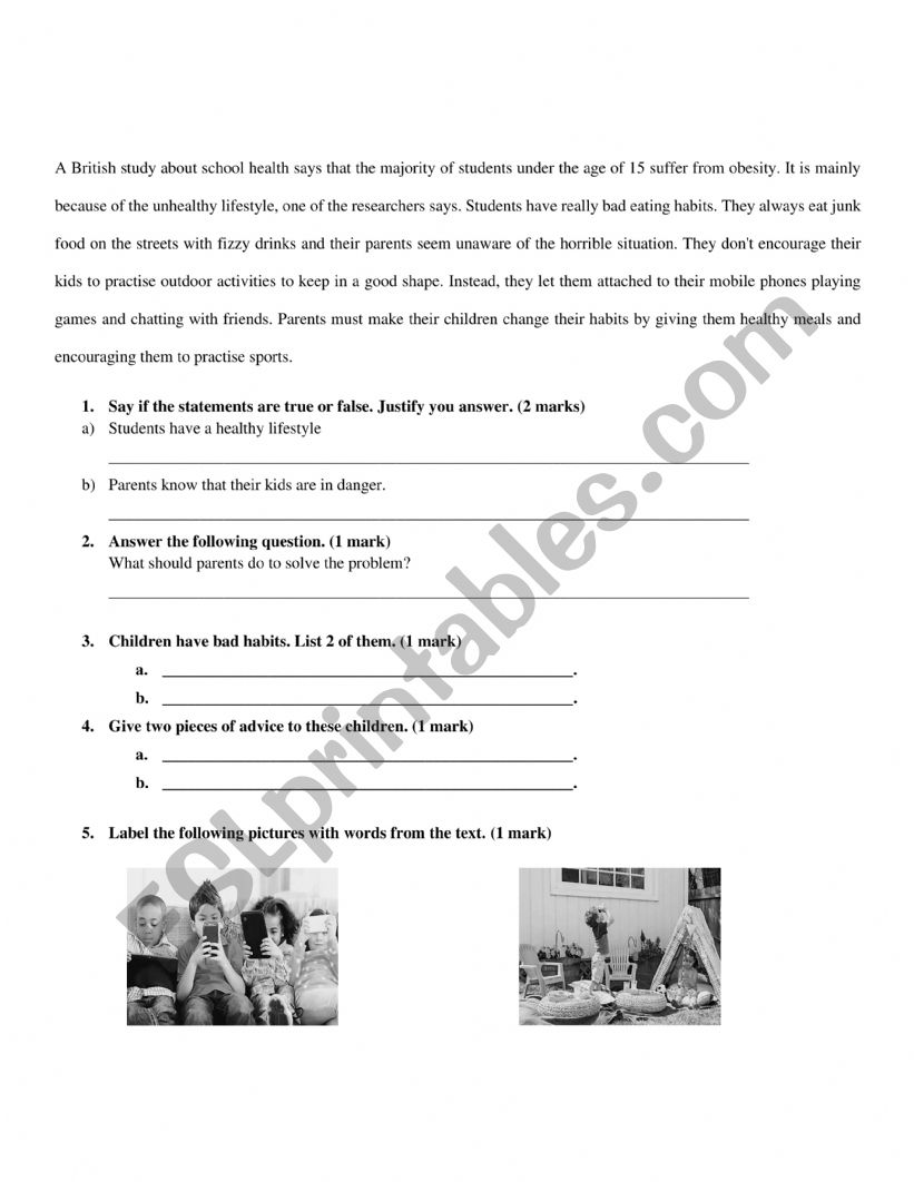 6th grade test worksheet