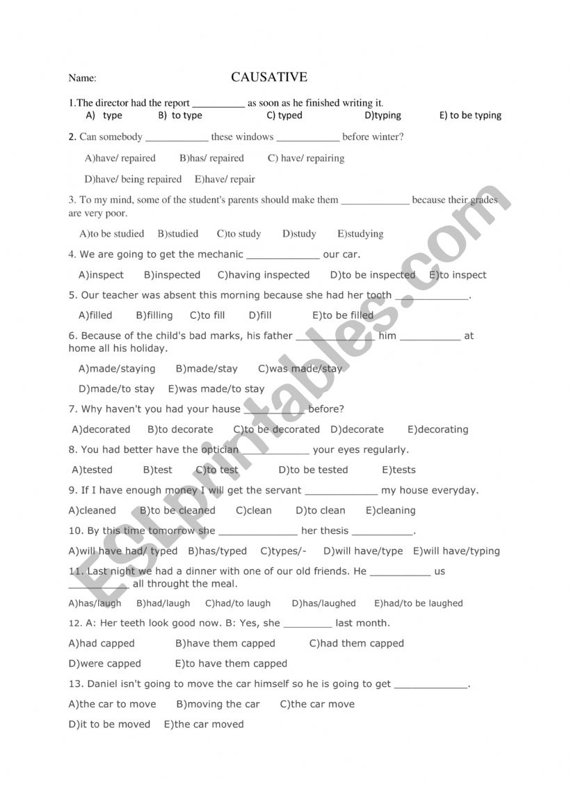 causative worksheet