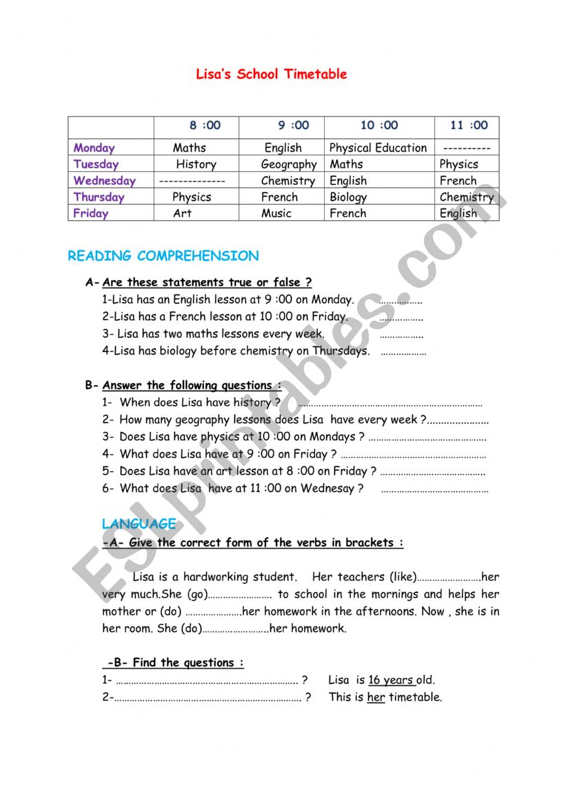  reading comprehension worksheet