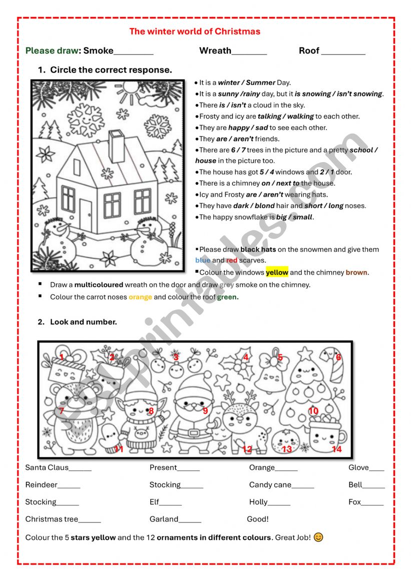 THE WINTER WORLD OF CHRISTMAS worksheet