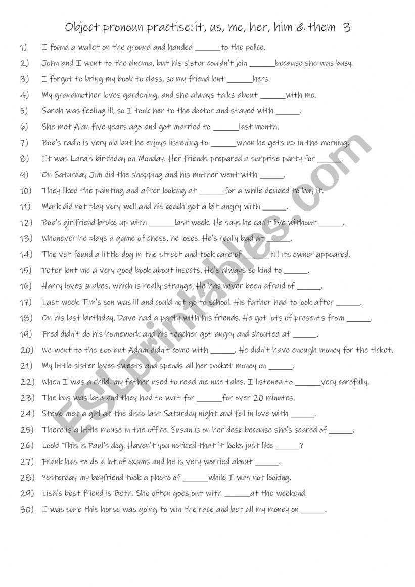 A1-A2  Object pronoun practise it, us, me, her, him & them 3