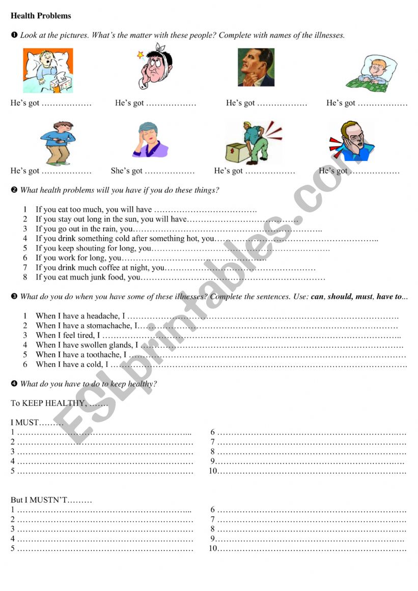 Health Problems vocabulary worksheet