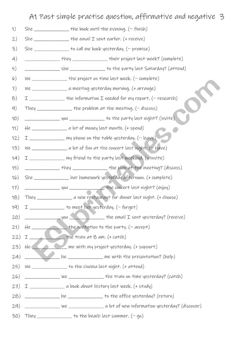 A1 Past simple practise question, affirmative and negative  3