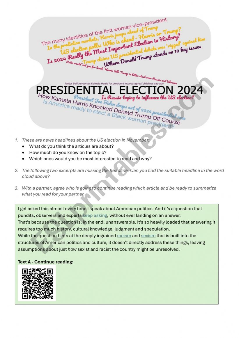 Presidential Election 2024 Working with Headlines