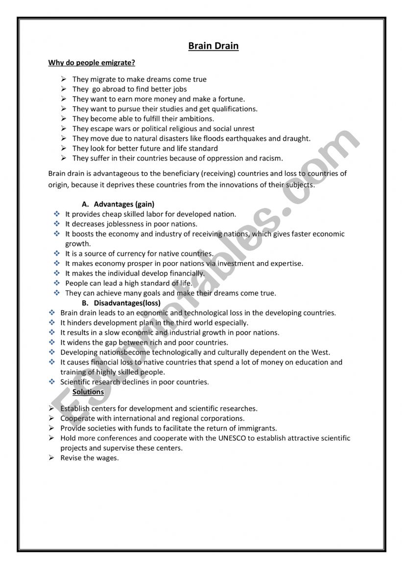 Brain Drain  worksheet