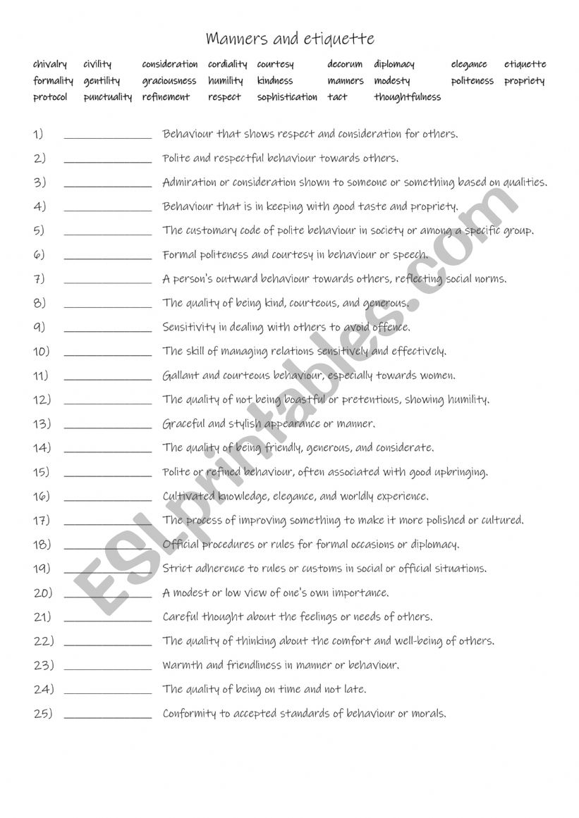 B1+-C1 25 nouns for manners and etiquette 1