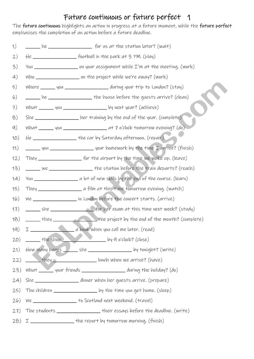 A2+-B1 Future continuous or future perfect   1