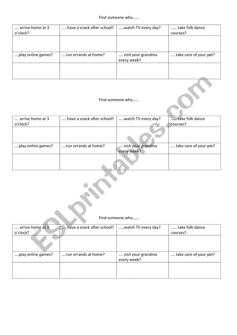 SIMPLE PRESENT TENSE FIND SOMEONE WHO...? ACTIVITY