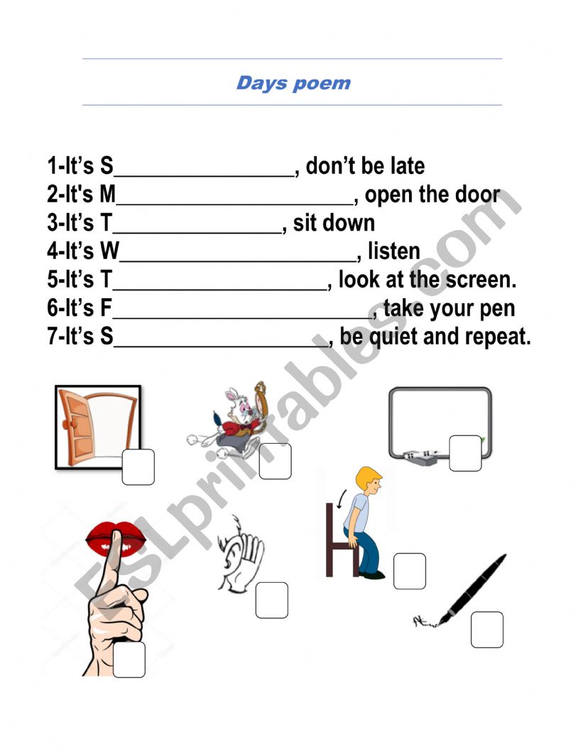 Days and Months poems worksheet