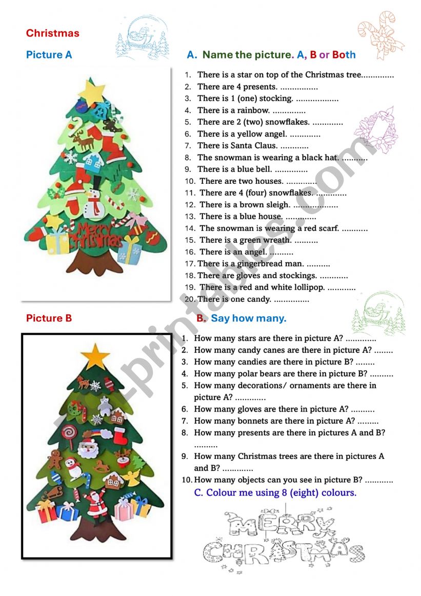 CHRISTMAS NAME THE PICTURE worksheet