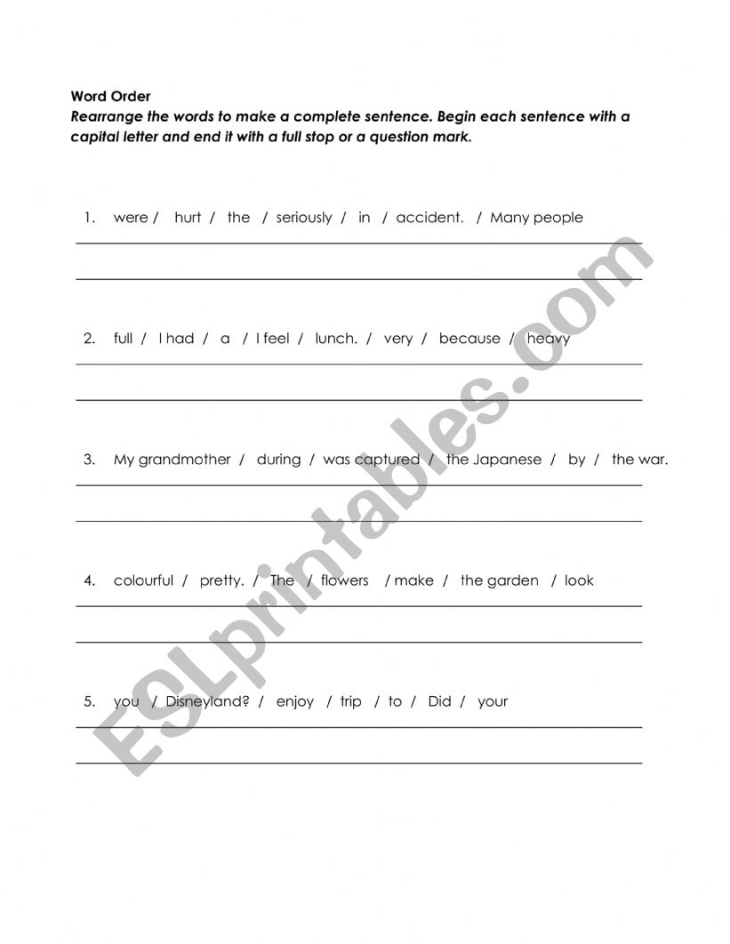 Word Order worksheet