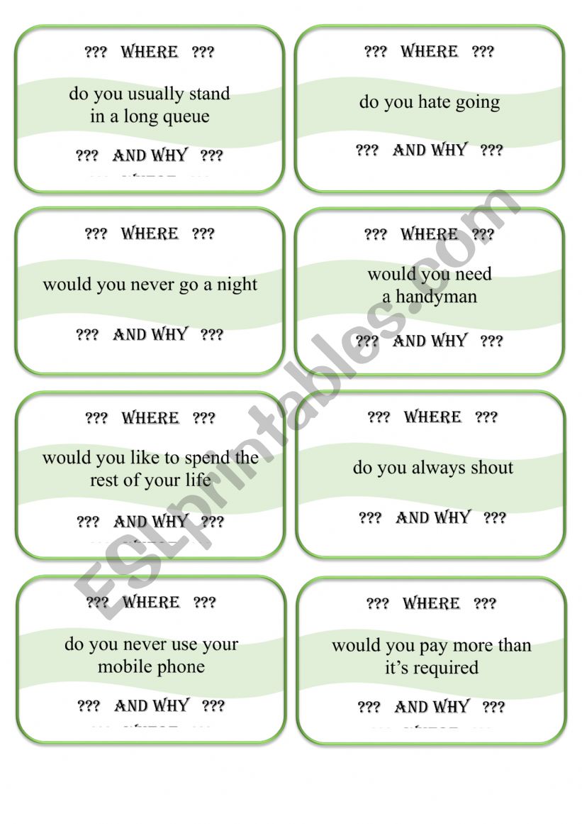 Conversation cards worksheet