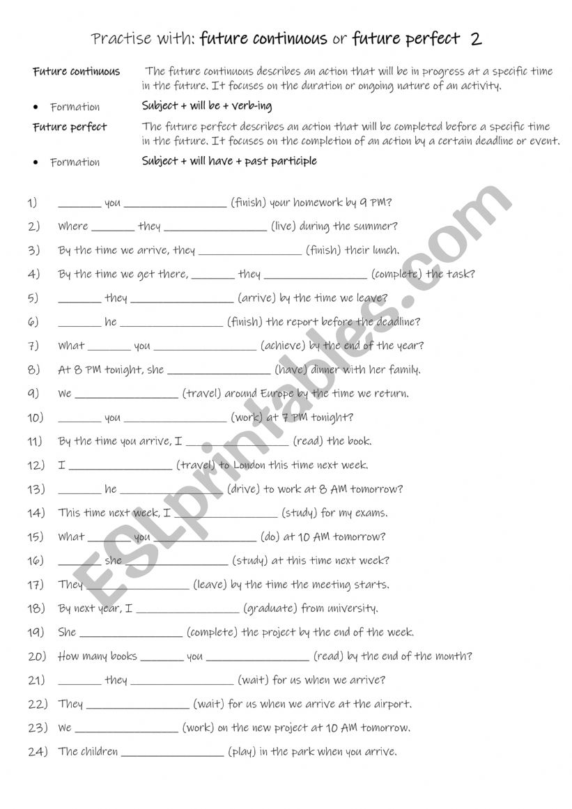 A2+-B1 Practise with future continuous or future perfect  2 