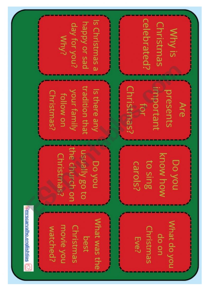 Christmas Board Game - part 2 worksheet